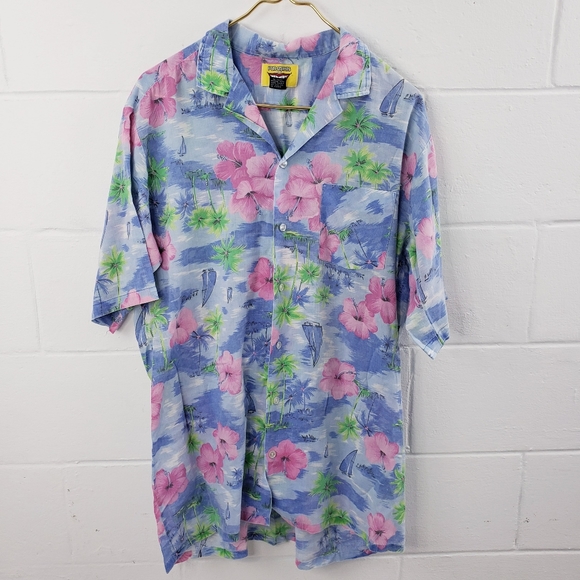 Fun Shirts Other - Hawaiian Lotus Flower Tropical Floral Luau Short Sleeve Button Down XL Shirt